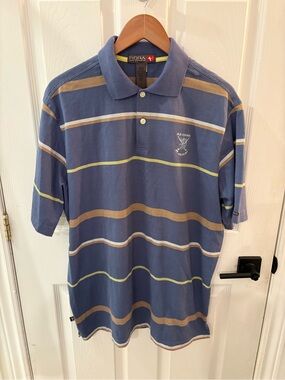 Old Course St. Andrew’s course by Fidra Blue Striped Polo Golf Shirt